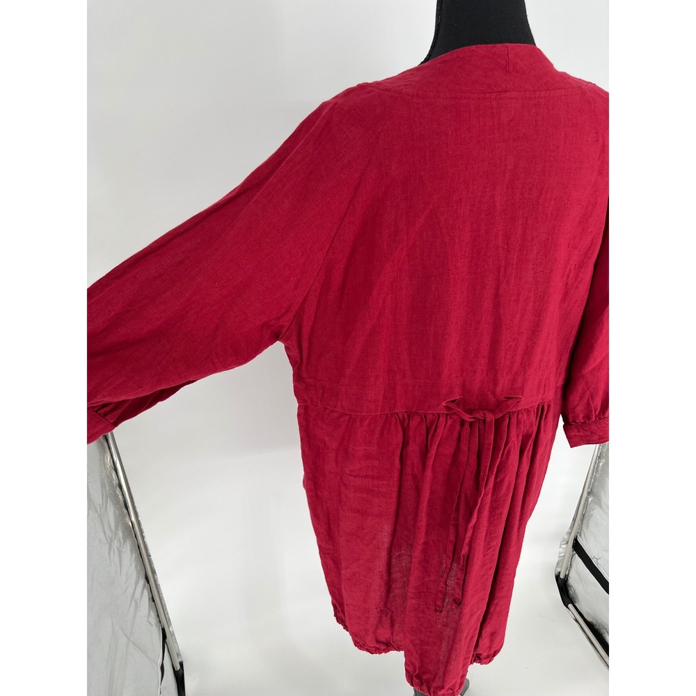 LINENBEE Linen Tunic Dress Women L Red Pockets Lagenlook Pockets Adjustable Hem - Picture 9 of 16